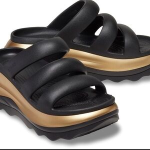 CROCS Black and gold mega crush triple strap sandals